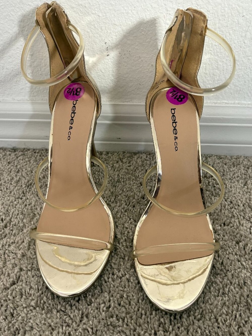 bebe Gold Strappy High Heel Sandals